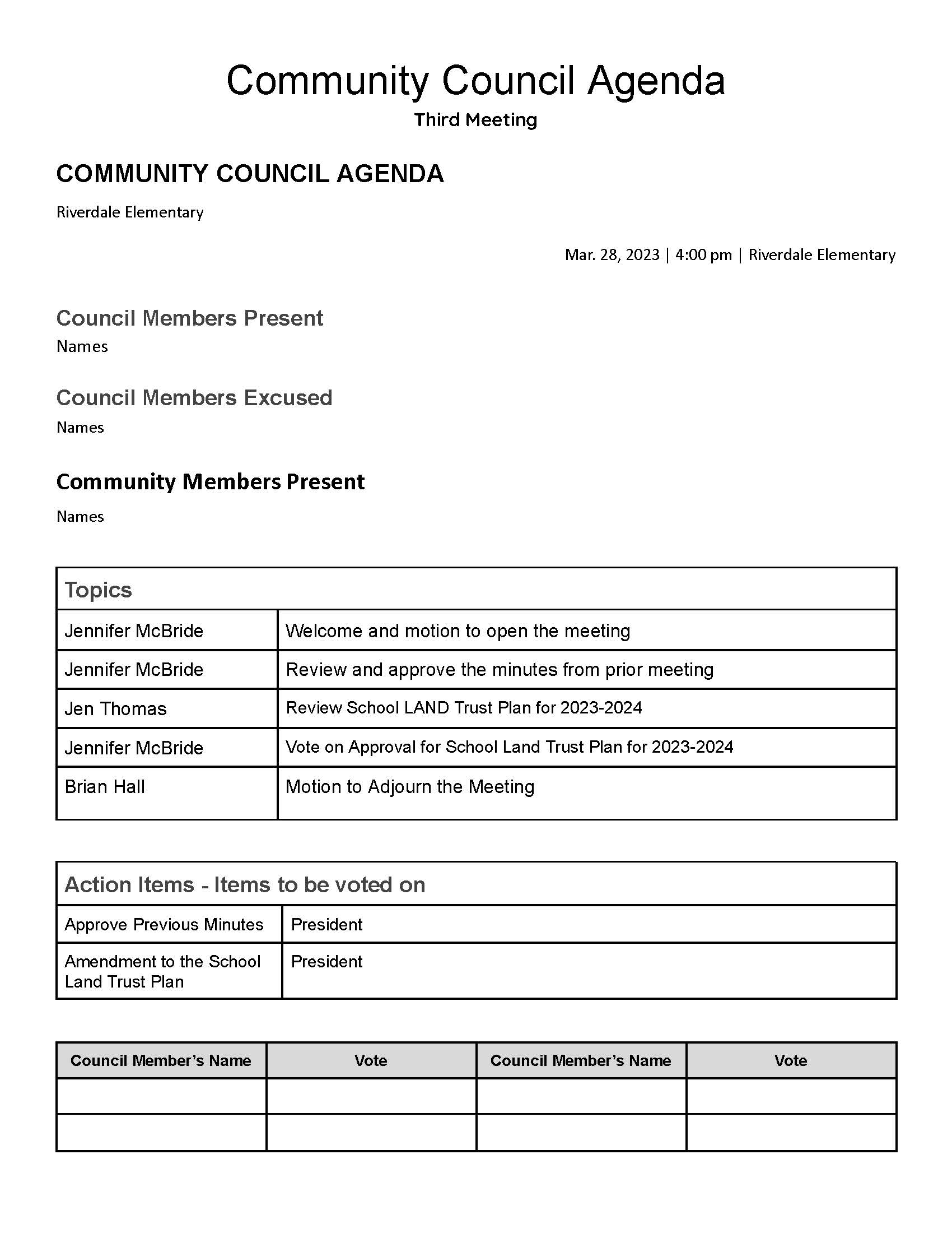 March Riverdale Elementary Community Council Agenda 3 21 23 1 Page 1