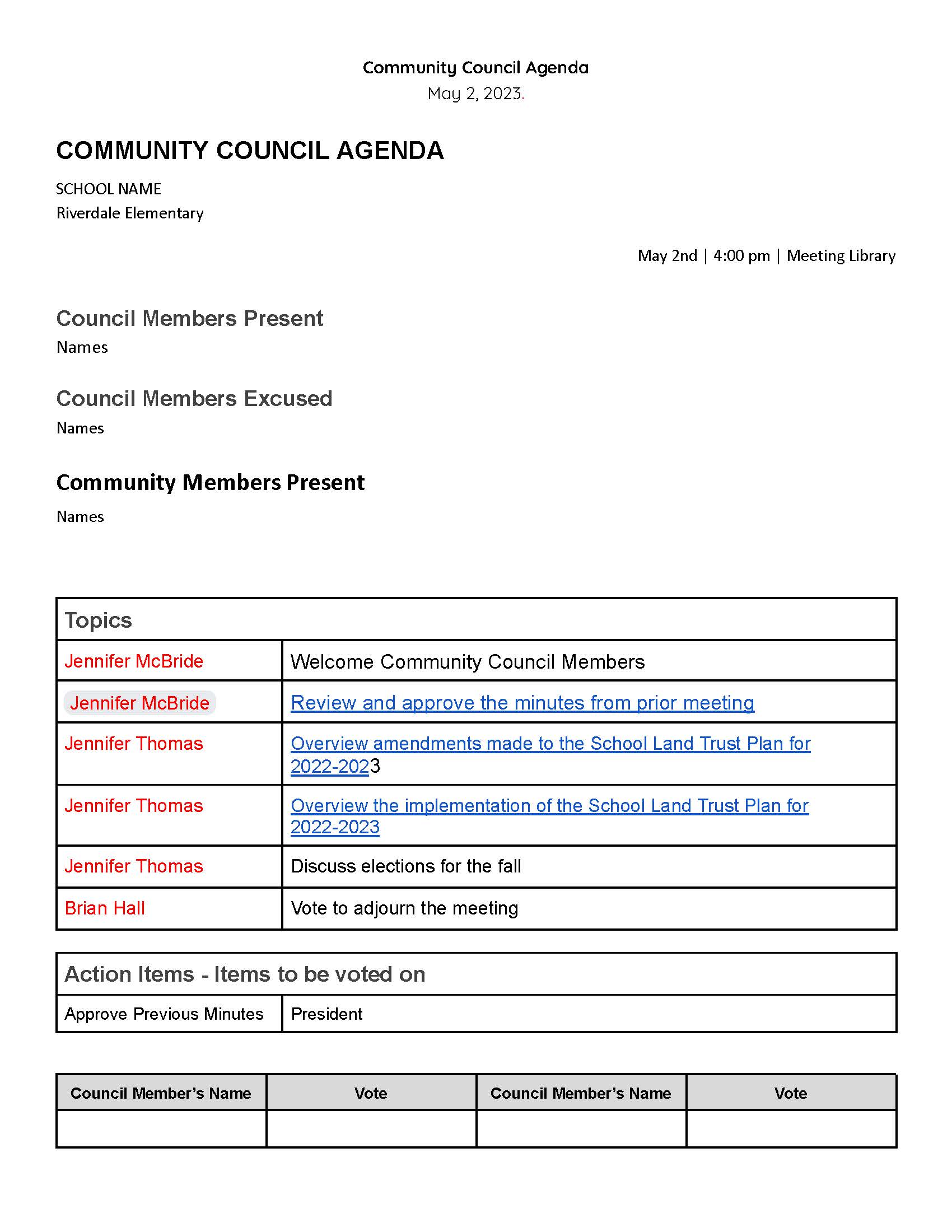 Riverdale Community Council Agenda May 2 2023 Page 1